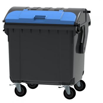 Контейнер для відходів ESE, 1100л, сірий, сферична кришка, мала кришка синя